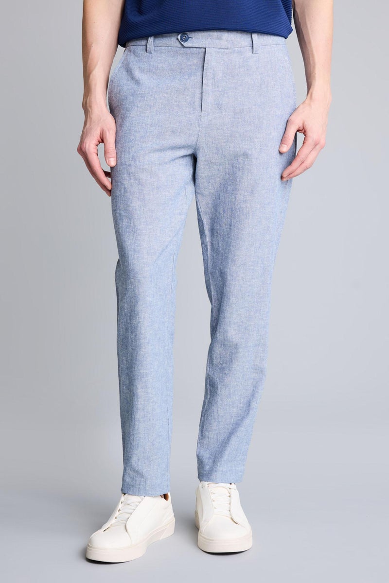 DeFacto Blue Man Tailored Fit Linen Trousers Casual - Image 3